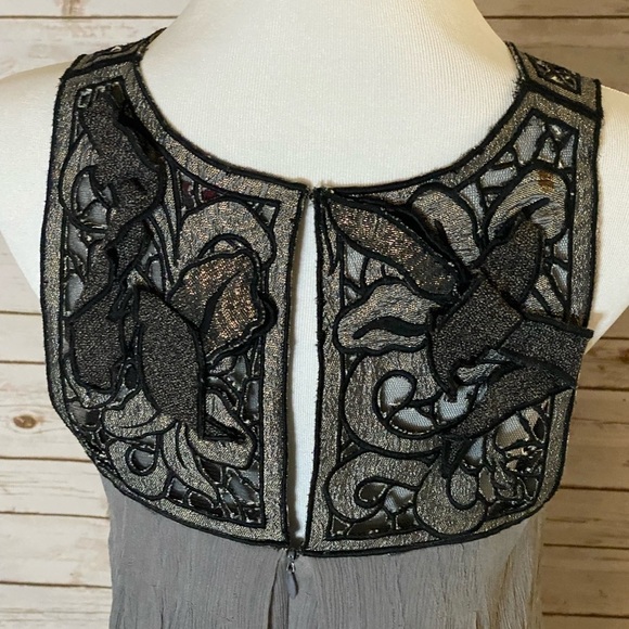 BCBG Max Azria Runway grey monochromatic appliqué yoke cocktail dress - Picture 5 of 6